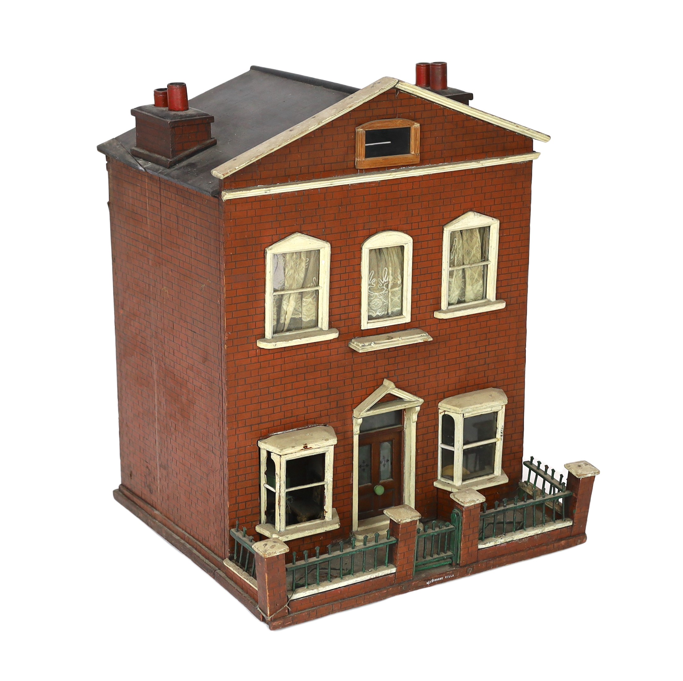 A back-opening furnished English dolls’ house, late 19th century, 74cm high